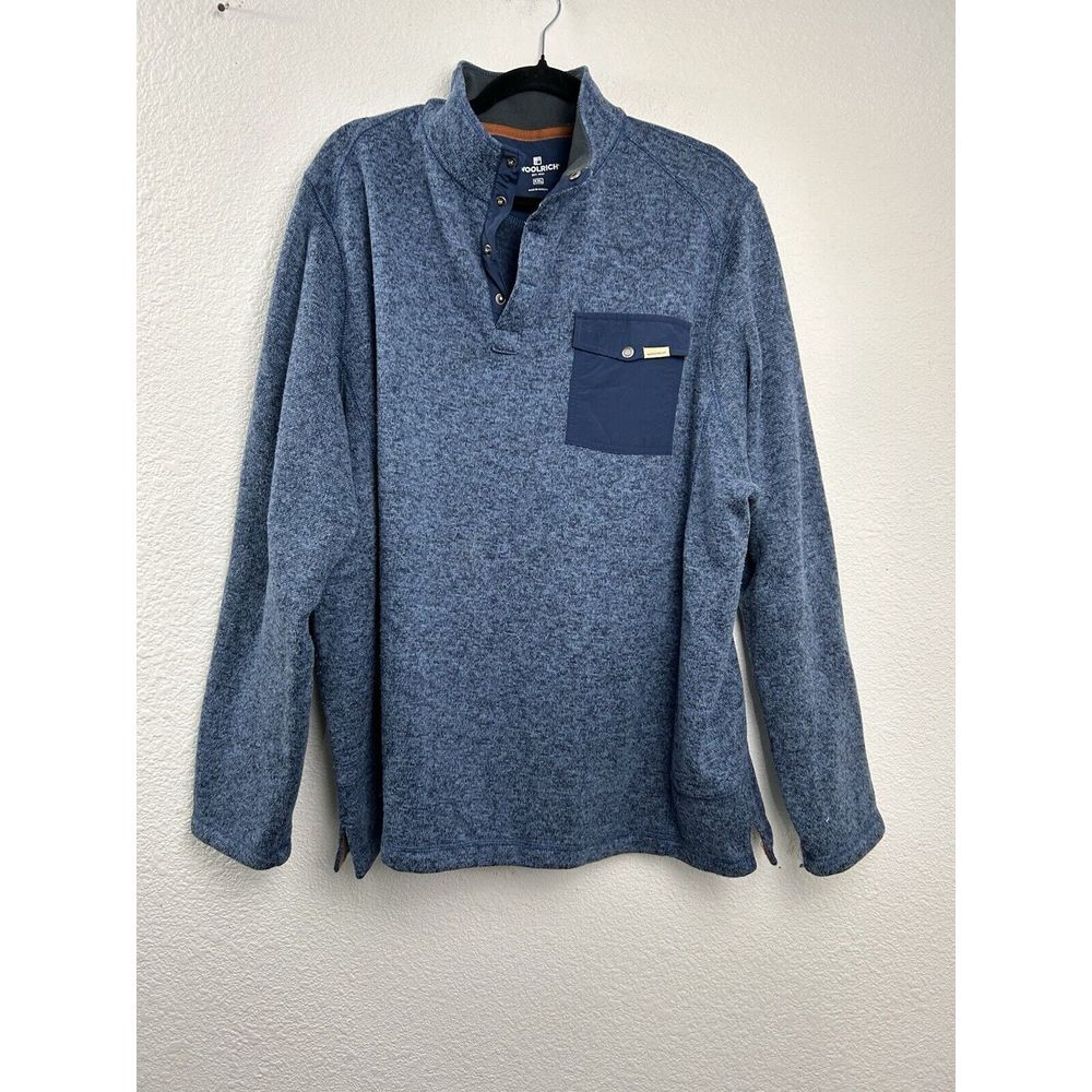 Woolrich Sweater Mens XXL‎ Blue 1/4 Snap Button Pullover Fleece Long Sleeve Men